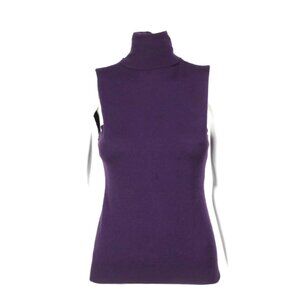 RALPH LAUREN BLACK LABEL Purple Turtleneck Sleeveless Sweater Cashmere sz M /970
